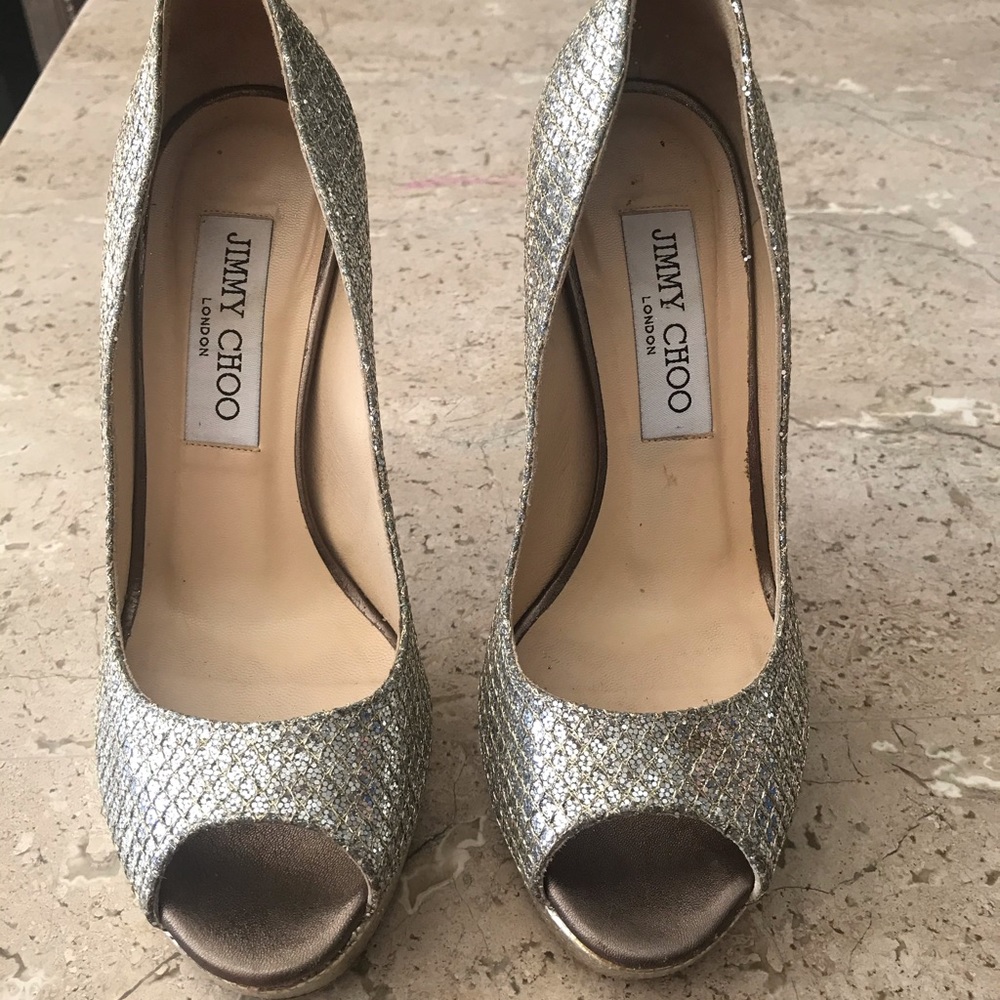 Jimmy Choo Silver Glitter Dahlia Platform Pump - Picture 2 of 6